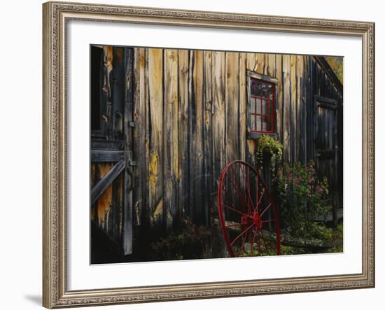 Wheel Besides Barn, Drury Place, Weston, Vermont, USA-Scott T. Smith-Framed Photographic Print