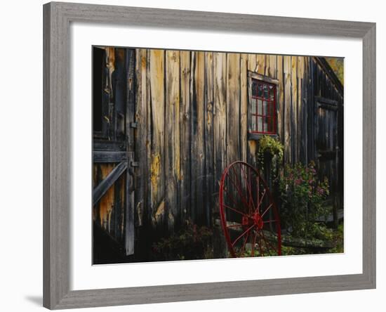 Wheel Besides Barn, Drury Place, Weston, Vermont, USA-Scott T. Smith-Framed Photographic Print