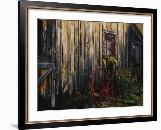 Wheel Besides Barn, Drury Place, Weston, Vermont, USA-Scott T. Smith-Framed Photographic Print