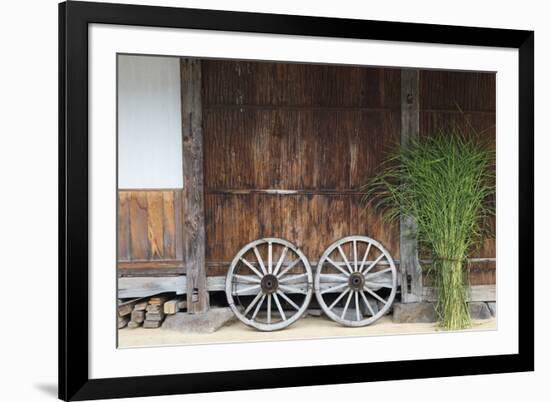 Wheel with Gassho-zukuri house, Ainokura Village, Gokayama, Japan-Keren Su-Framed Photographic Print