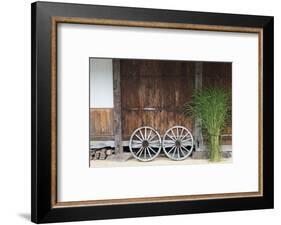 Wheel with Gassho-zukuri house, Ainokura Village, Gokayama, Japan-Keren Su-Framed Photographic Print