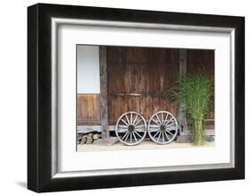 Wheel with Gassho-zukuri house, Ainokura Village, Gokayama, Japan-Keren Su-Framed Photographic Print