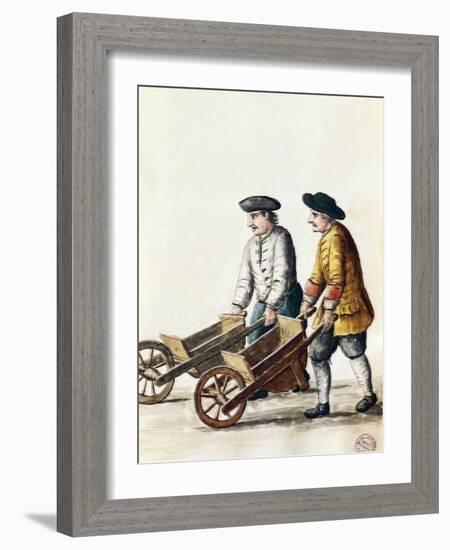 Wheelbarrow Race, from Costumes of Venetians, Grevenbroch Manuscript, Italy, 18th Century-null-Framed Giclee Print