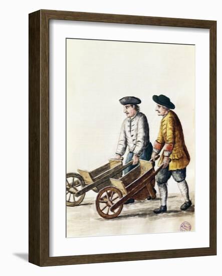 Wheelbarrow Race, from Costumes of Venetians, Grevenbroch Manuscript, Italy, 18th Century-null-Framed Giclee Print