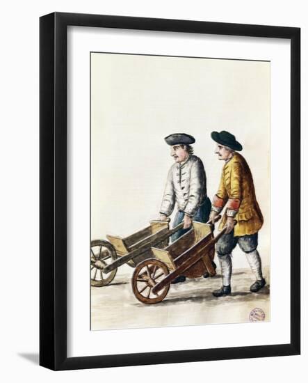 Wheelbarrow Race, from Costumes of Venetians, Grevenbroch Manuscript, Italy, 18th Century-null-Framed Giclee Print