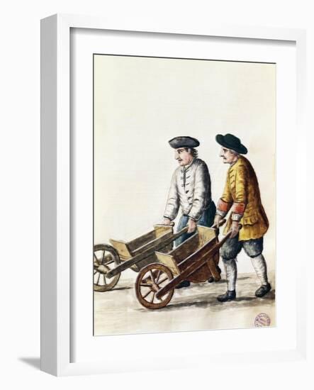Wheelbarrow Race, from Costumes of Venetians, Grevenbroch Manuscript, Italy, 18th Century-null-Framed Giclee Print