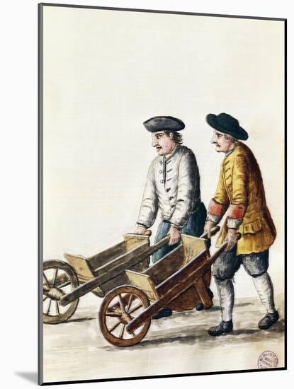 Wheelbarrow Race, from Costumes of Venetians, Grevenbroch Manuscript, Italy, 18th Century-null-Mounted Giclee Print