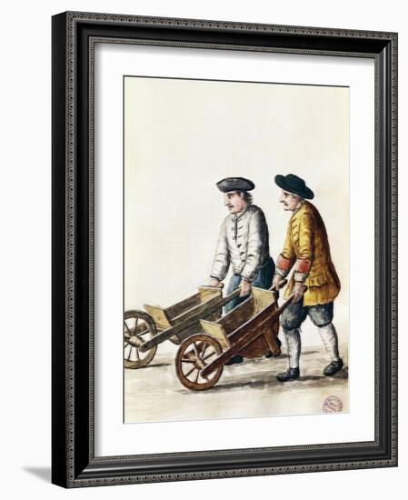 Wheelbarrow Race, from Costumes of Venetians, Grevenbroch Manuscript, Italy, 18th Century-null-Framed Giclee Print