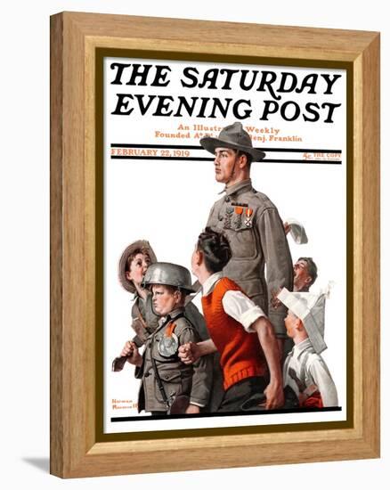 "When Johnny Comes Marching Home" Saturday Evening Post Cover, February 22,1919-Norman Rockwell-Framed Premier Image Canvas