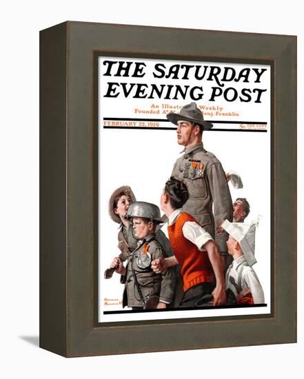 "When Johnny Comes Marching Home" Saturday Evening Post Cover, February 22,1919-Norman Rockwell-Framed Premier Image Canvas