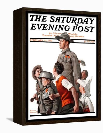 "When Johnny Comes Marching Home" Saturday Evening Post Cover, February 22,1919-Norman Rockwell-Framed Premier Image Canvas