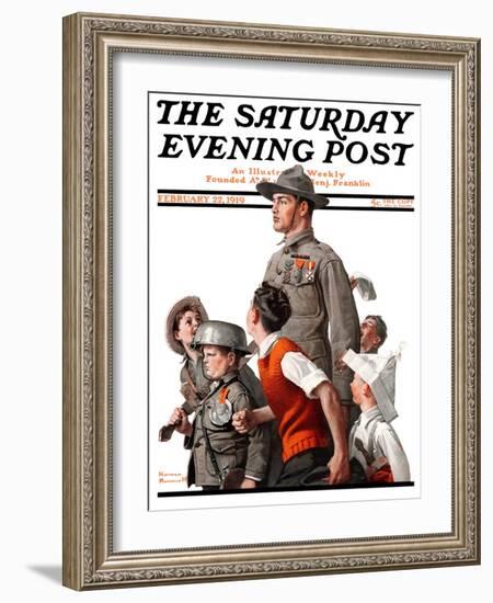 "When Johnny Comes Marching Home" Saturday Evening Post Cover, February 22,1919-Norman Rockwell-Framed Giclee Print