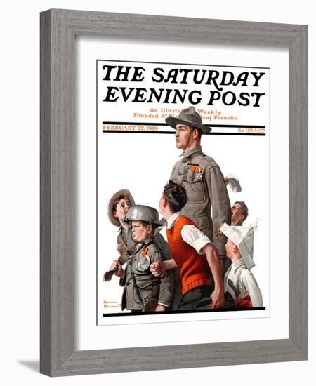 "When Johnny Comes Marching Home" Saturday Evening Post Cover, February 22,1919-Norman Rockwell-Framed Giclee Print