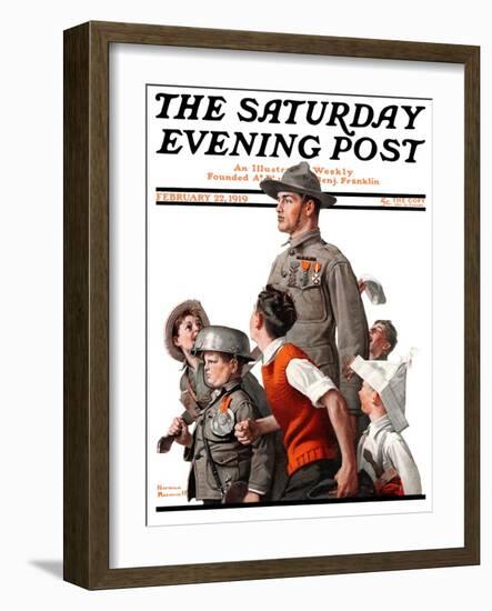 "When Johnny Comes Marching Home" Saturday Evening Post Cover, February 22,1919-Norman Rockwell-Framed Giclee Print