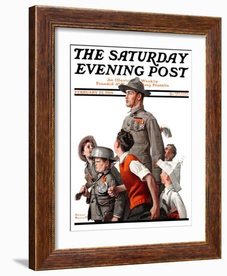 "When Johnny Comes Marching Home" Saturday Evening Post Cover, February 22,1919-Norman Rockwell-Framed Giclee Print