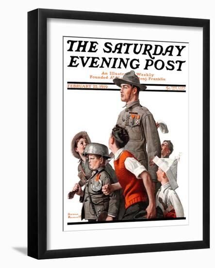 "When Johnny Comes Marching Home" Saturday Evening Post Cover, February 22,1919-Norman Rockwell-Framed Giclee Print
