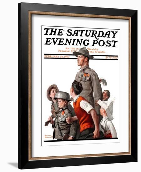 "When Johnny Comes Marching Home" Saturday Evening Post Cover, February 22,1919-Norman Rockwell-Framed Giclee Print