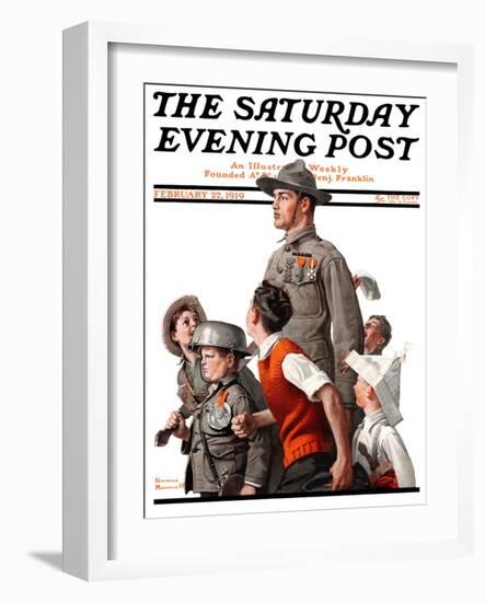 "When Johnny Comes Marching Home" Saturday Evening Post Cover, February 22,1919-Norman Rockwell-Framed Giclee Print