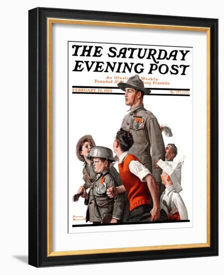 "When Johnny Comes Marching Home" Saturday Evening Post Cover, February 22,1919-Norman Rockwell-Framed Giclee Print