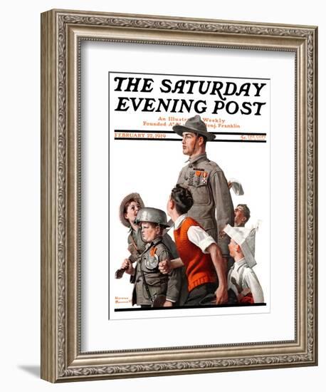 "When Johnny Comes Marching Home" Saturday Evening Post Cover, February 22,1919-Norman Rockwell-Framed Giclee Print