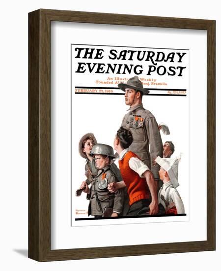 "When Johnny Comes Marching Home" Saturday Evening Post Cover, February 22,1919-Norman Rockwell-Framed Giclee Print