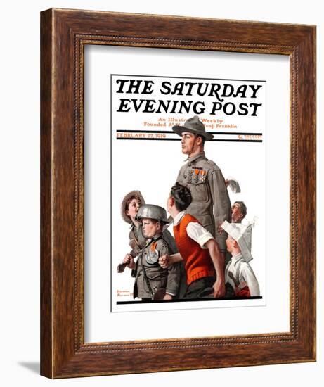 "When Johnny Comes Marching Home" Saturday Evening Post Cover, February 22,1919-Norman Rockwell-Framed Giclee Print