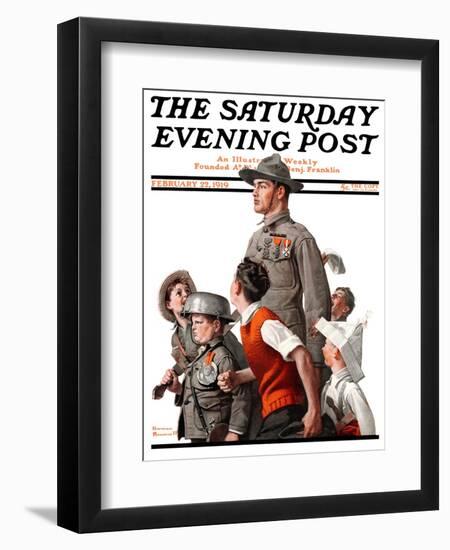 "When Johnny Comes Marching Home" Saturday Evening Post Cover, February 22,1919-Norman Rockwell-Framed Giclee Print