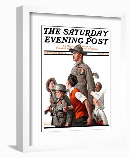 "When Johnny Comes Marching Home" Saturday Evening Post Cover, February 22,1919-Norman Rockwell-Framed Giclee Print