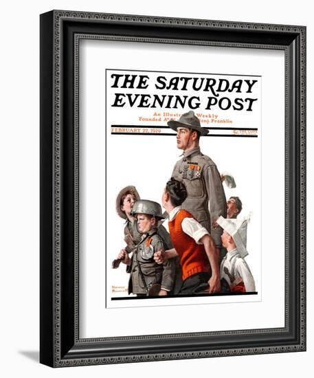 "When Johnny Comes Marching Home" Saturday Evening Post Cover, February 22,1919-Norman Rockwell-Framed Giclee Print