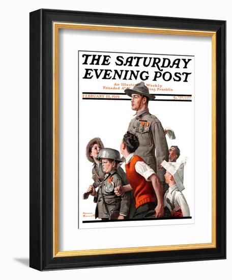 "When Johnny Comes Marching Home" Saturday Evening Post Cover, February 22,1919-Norman Rockwell-Framed Giclee Print