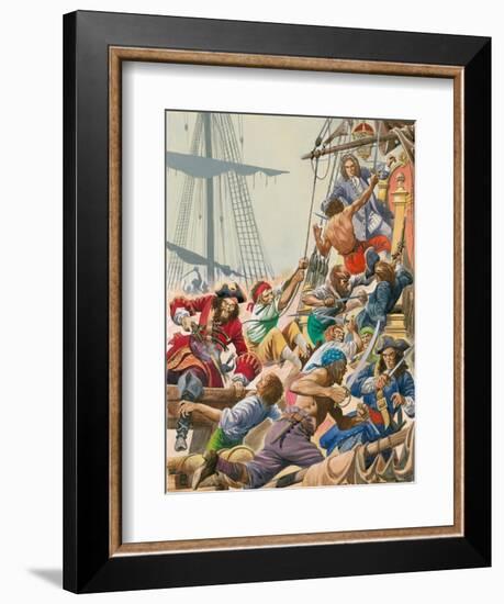 When Pirates Sailed the Seas, Blackbeard and His Pirates Attack-Peter Jackson-Framed Giclee Print