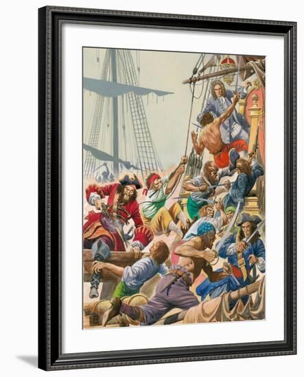 When Pirates Sailed the Seas, Blackbeard and His Pirates Attack-Peter Jackson-Framed Giclee Print