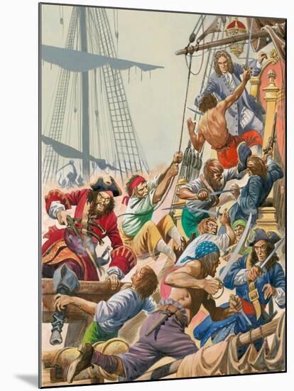 When Pirates Sailed the Seas, Blackbeard and His Pirates Attack-Peter Jackson-Mounted Giclee Print