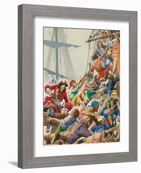 When Pirates Sailed the Seas, Blackbeard and His Pirates Attack-Peter Jackson-Framed Giclee Print