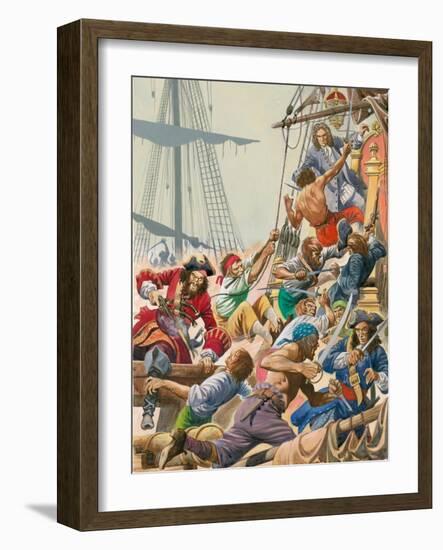 When Pirates Sailed the Seas, Blackbeard and His Pirates Attack-Peter Jackson-Framed Giclee Print