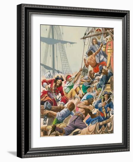 When Pirates Sailed the Seas, Blackbeard and His Pirates Attack-Peter Jackson-Framed Giclee Print