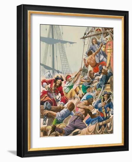 When Pirates Sailed the Seas, Blackbeard and His Pirates Attack-Peter Jackson-Framed Giclee Print