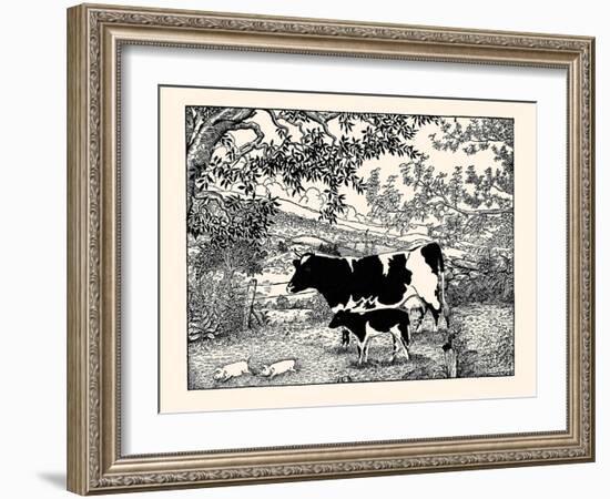 When They Went Scampering By, the Cow Just Stared at Them-Luxor Price-Framed Art Print