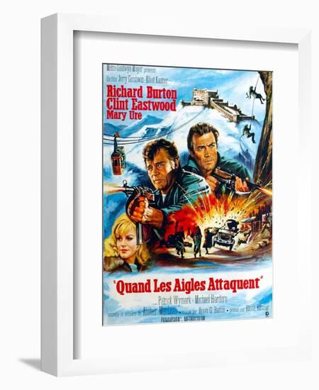 Where Eagles Dare, from Left, Mary Ure, Richard Burton, Clint Eastwood, 1968-null-Framed Premium Giclee Print
