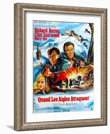 Where Eagles Dare, from Left, Mary Ure, Richard Burton, Clint Eastwood, 1968-null-Framed Art Print