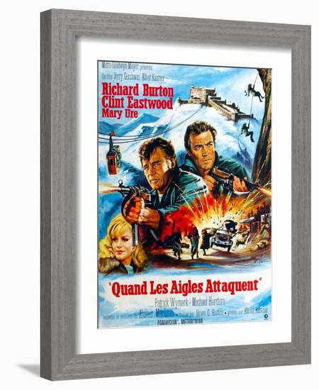 Where Eagles Dare, from Left, Mary Ure, Richard Burton, Clint Eastwood, 1968-null-Framed Art Print