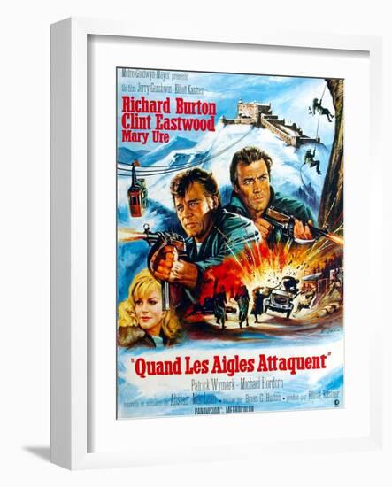 Where Eagles Dare, from Left, Mary Ure, Richard Burton, Clint Eastwood, 1968-null-Framed Art Print