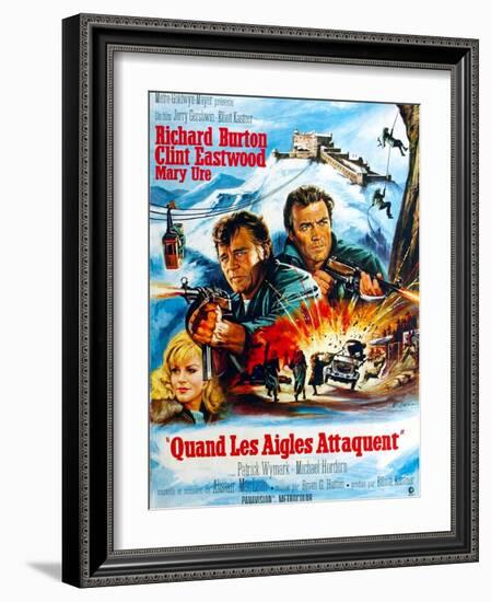 Where Eagles Dare, from Left, Mary Ure, Richard Burton, Clint Eastwood, 1968-null-Framed Art Print