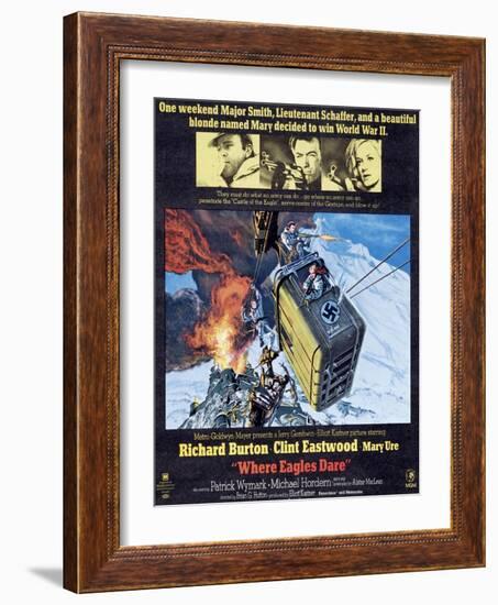 Where Eagles Dare, Top L-R: Richard Burton, Clint Eastwood, Mary Ure on Poster Art, 1968-null-Framed Art Print
