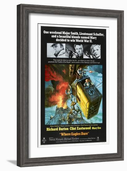 Where Eagles Dare, US poster, Richard Burton, Clint Eastwood, Mary Ure, 1968-null-Framed Premium Giclee Print