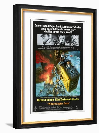 Where Eagles Dare, US poster, Richard Burton, Clint Eastwood, Mary Ure, 1968-null-Framed Premium Giclee Print