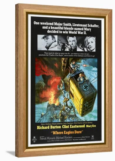 Where Eagles Dare, US poster, Richard Burton, Clint Eastwood, Mary Ure, 1968-null-Framed Stretched Canvas