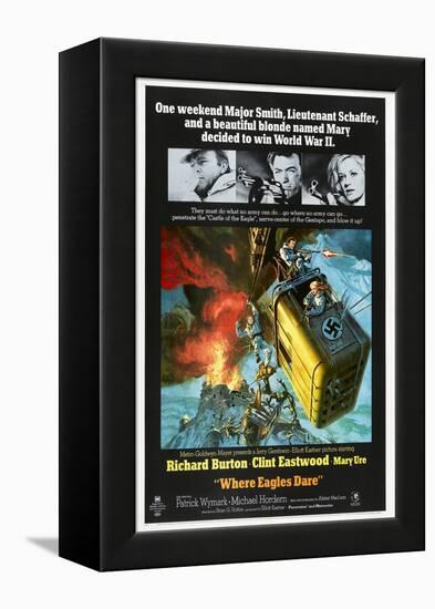 Where Eagles Dare, US poster, Richard Burton, Clint Eastwood, Mary Ure, 1968-null-Framed Stretched Canvas