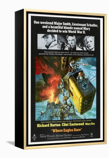 Where Eagles Dare, US poster, Richard Burton, Clint Eastwood, Mary Ure, 1968-null-Framed Stretched Canvas