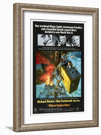 Where Eagles Dare, US poster, Richard Burton, Clint Eastwood, Mary Ure, 1968-null-Framed Art Print